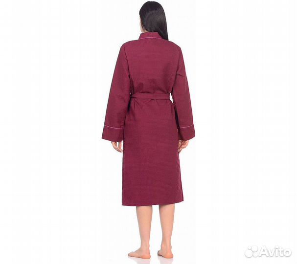 Халат вафельный Home One с кантом бордо 52