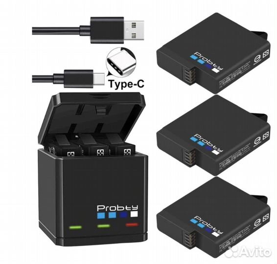 Комплект 3 акб + зарядное для GO PRO 5, 6 и 7