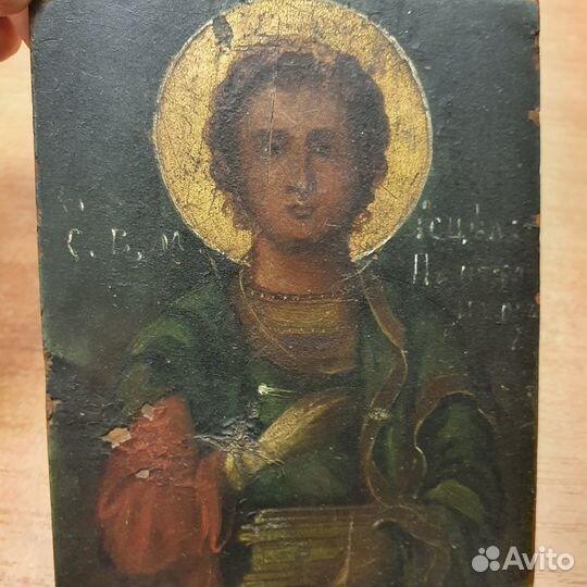 Икона на кипарисе Пантелеймон Целитель, 19век