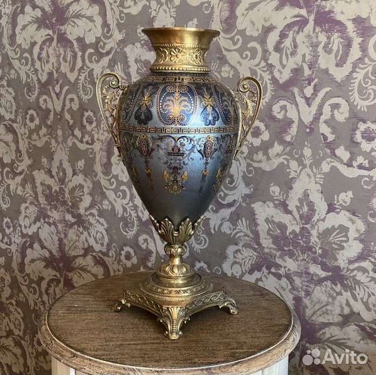 Ваза Версаче Италия стекло бронза роспись золотом