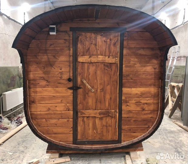 Баня бочка Квадро 2,5 метра с козырьком