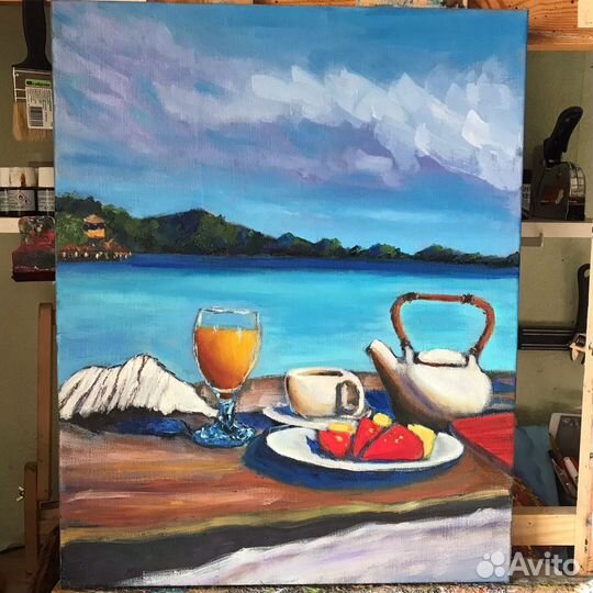 Завтрак на лазурном берегу этюд живопись