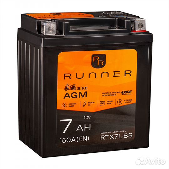 Мото аккумулятор runner RTX7L- BS