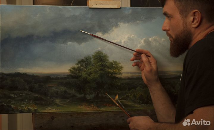 Красивый пейзаж. Картина маслом на холсте, размер