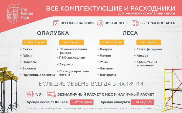 Аренда продажа/выкуп опалубки