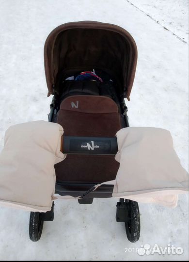 Муфта варежки на коляску с мехом