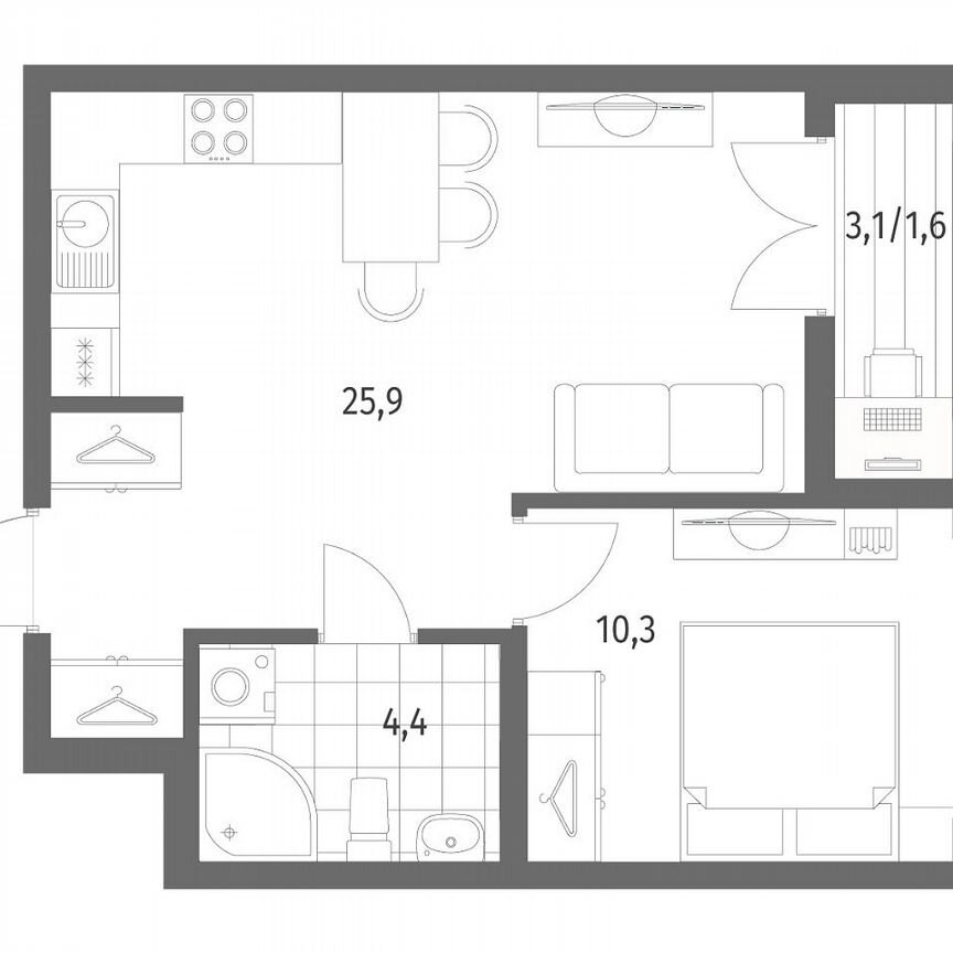 1-к. квартира, 42,2 м², 2/7 эт.