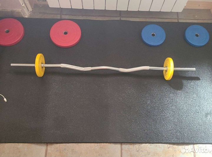 Штанга W образная 22.5 кг Диски обрезиненные