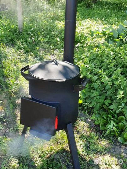 Комплект печь+казан 6-22л 2мм сталь с дымоходом