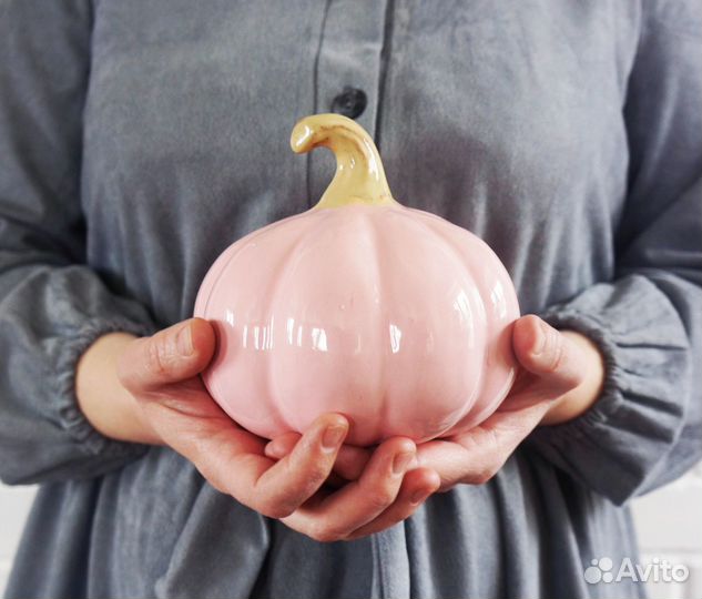 Тыква декоративная керамическая розовая, декор