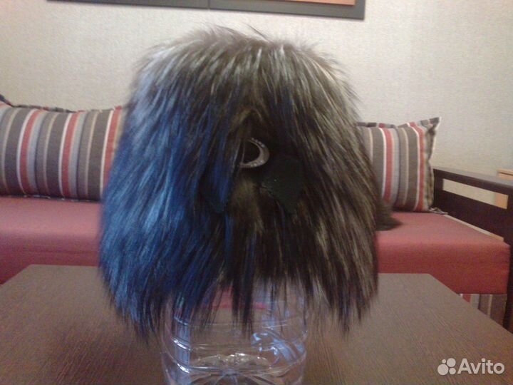 Шапка зимняя б/у из вязаной чернобурки - стожок