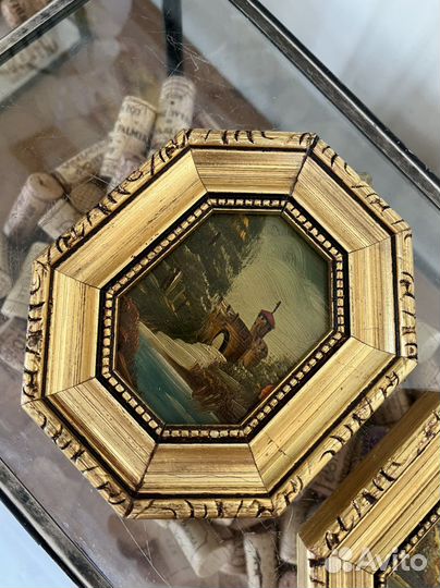 Картина антикварная живопись в раме дерево