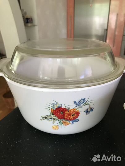 Кастрюли керамические, крышки стекло 1л и 3 л