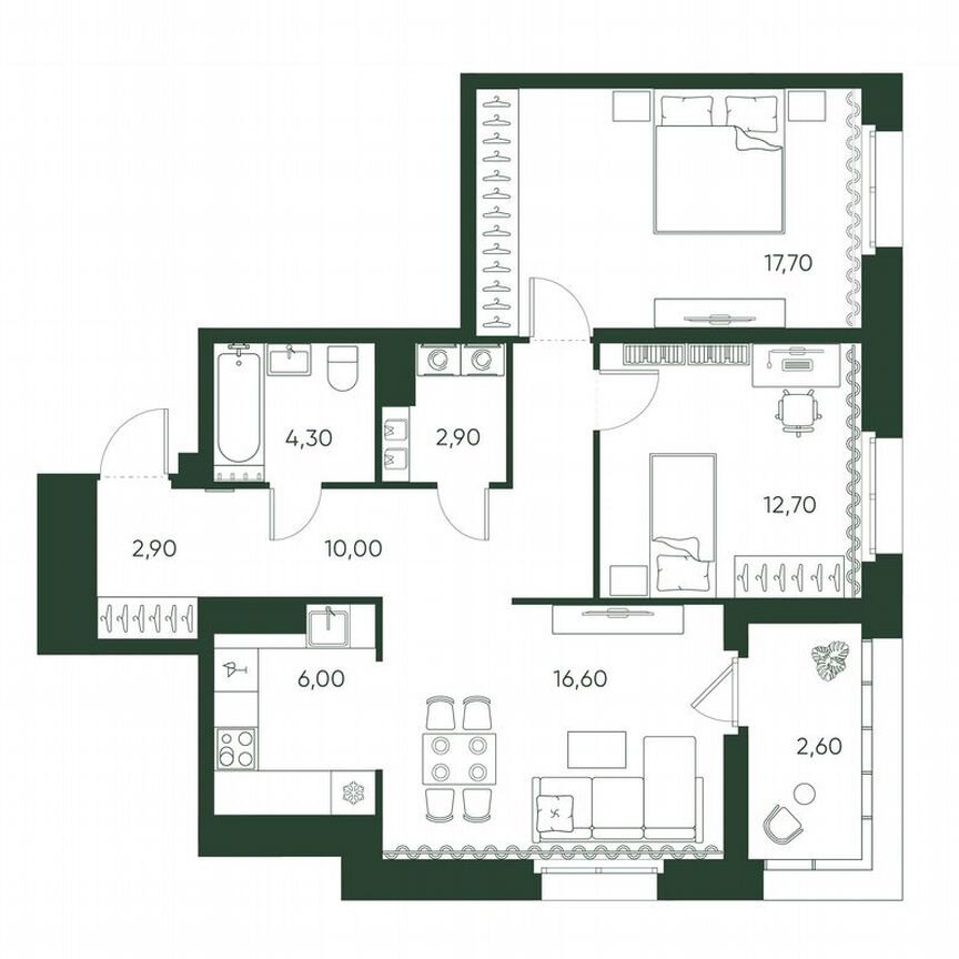 2-к. квартира, 75,7 м², 9/10 эт.