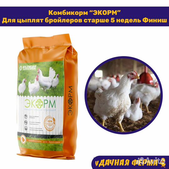 Комбикорм Экорм Для цыплят бройлеров Финиш 25 кг