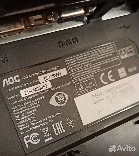 Монитор 21.5'' AOC i2276Vw, IPS, Full HD, дефект