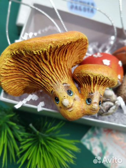 Елочные игрушки грибочки набор папье-маше