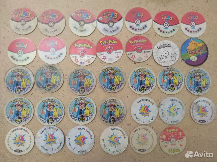 Фишки (кепсы, сотки, тазо) с Покемонами