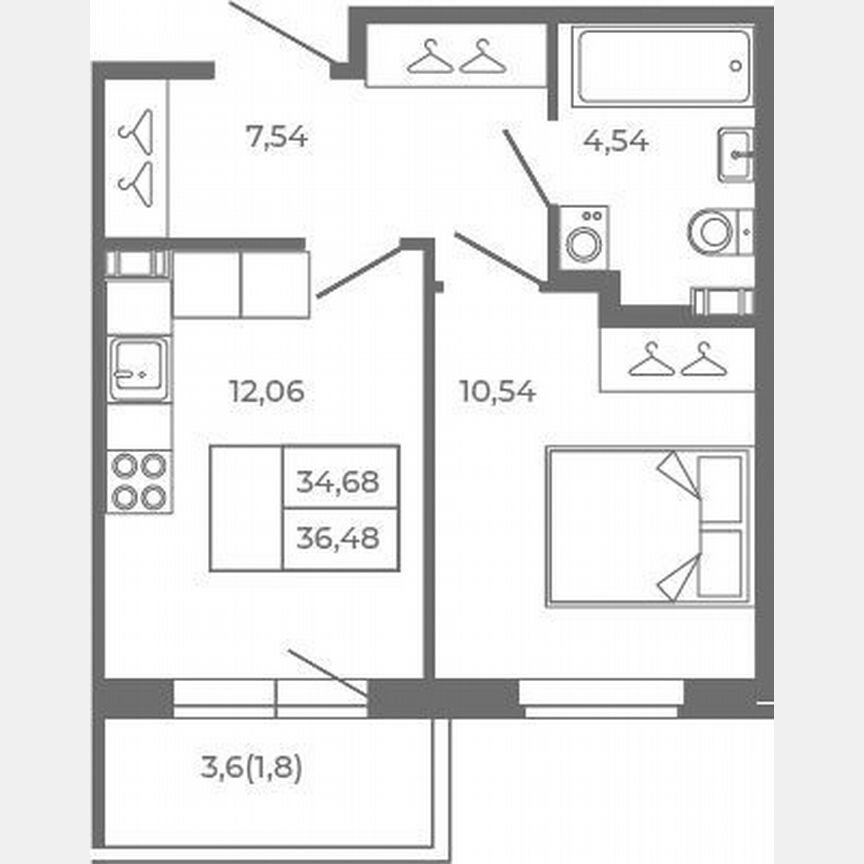 1-к. квартира, 34,7 м², 1/4 эт.
