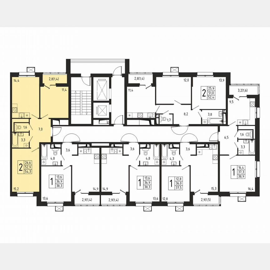 2-к. квартира, 54,3 м², 3/10 эт.