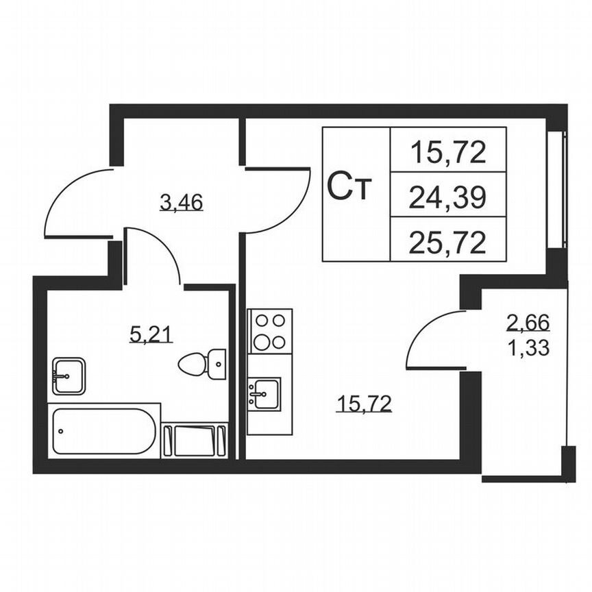 Квартира-студия, 25,7 м², 5/19 эт.