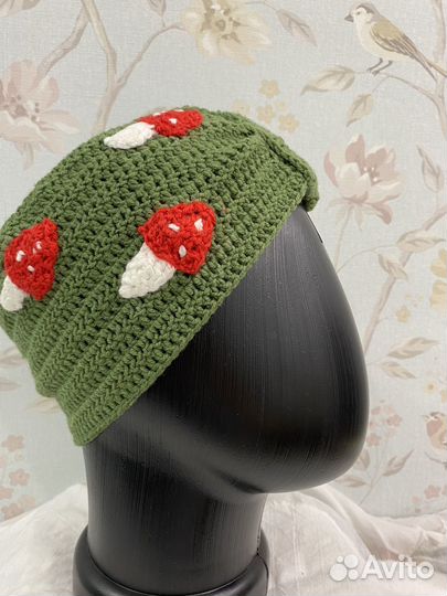 Повязка на голову вязаная с мухоморами