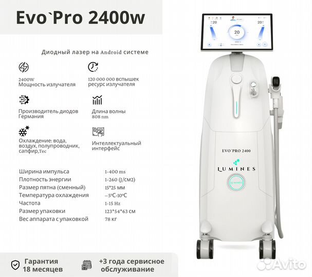 Диодный лазер для эпиляции люминес Evo Pro 2400 Вт