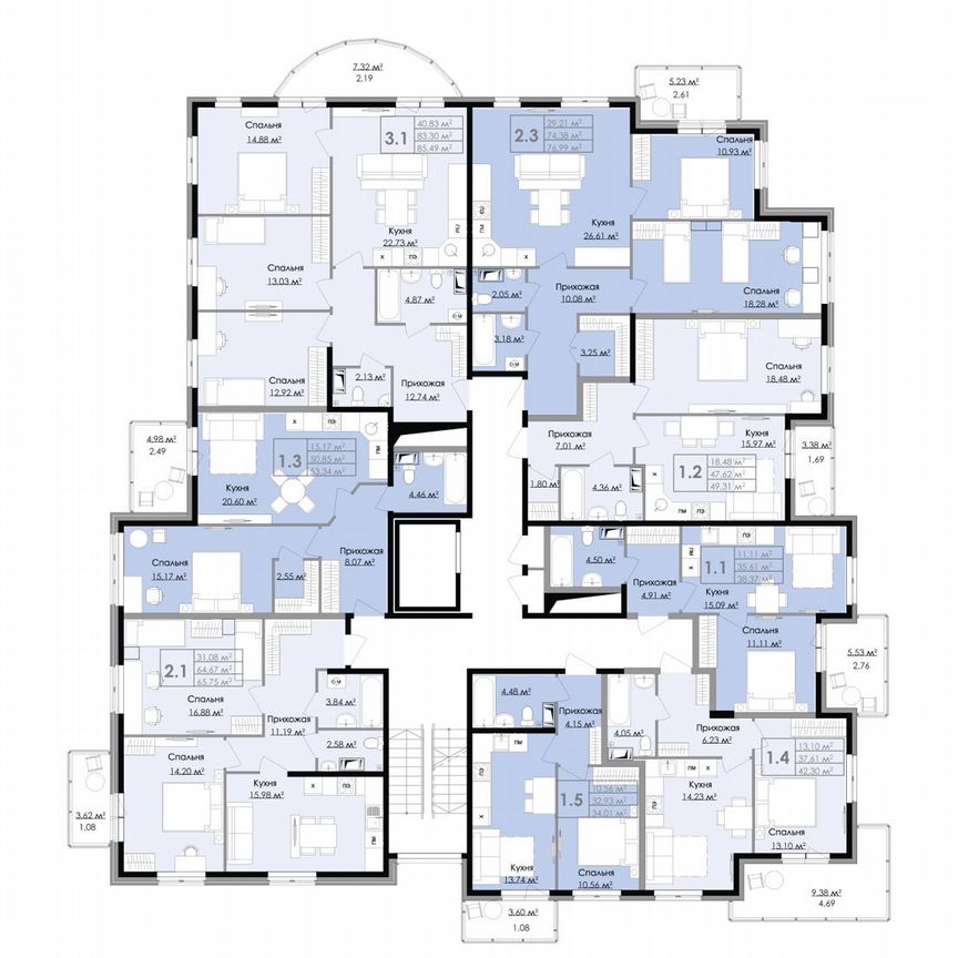 2-к. квартира, 65,8 м², 4/9 эт.