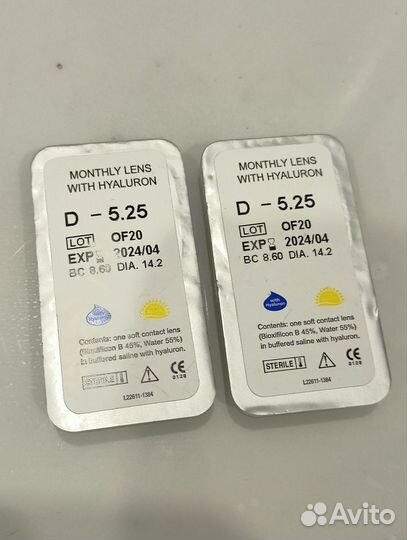 Линзы контактные пара на месяц -5,25