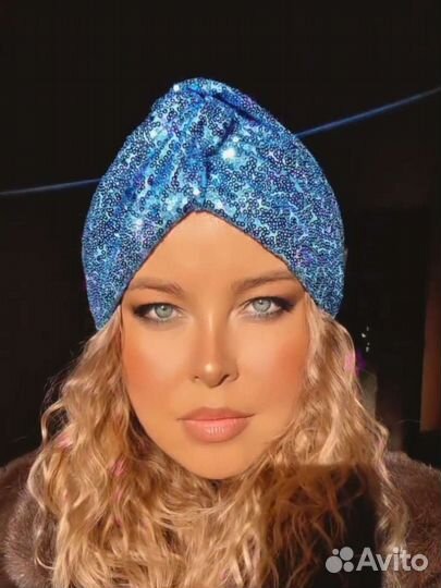 Повязка на голову с пайетками,чалма стразы, тюрбан