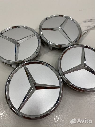 Колпачок серебристый mercedes 75 мм с хром звездой