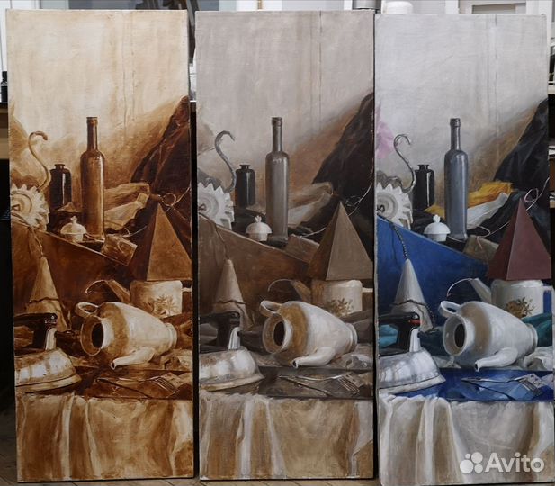 Натюрморт, живопись маслом, триптих