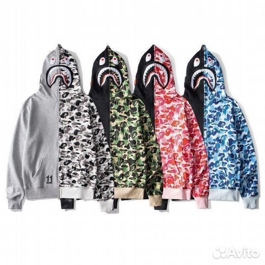 Зип худи full Зип Bape 11 серое