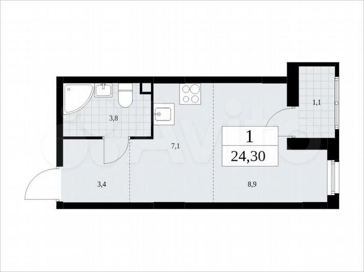 Квартира-студия, 24,3 м², 2/16 эт.