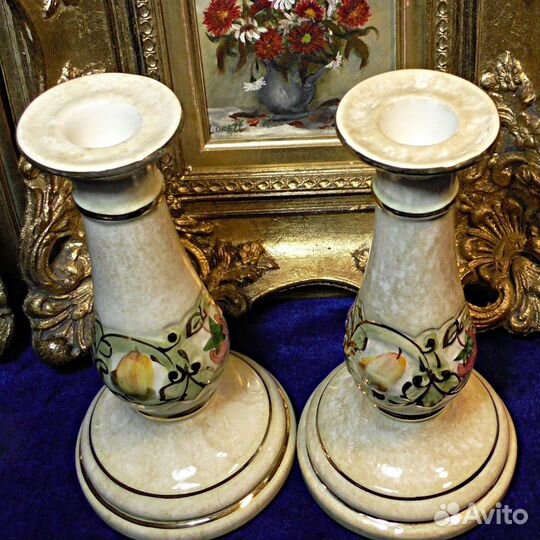 Подсвечники.Италия.1949.Ручная роспись.Фарфор