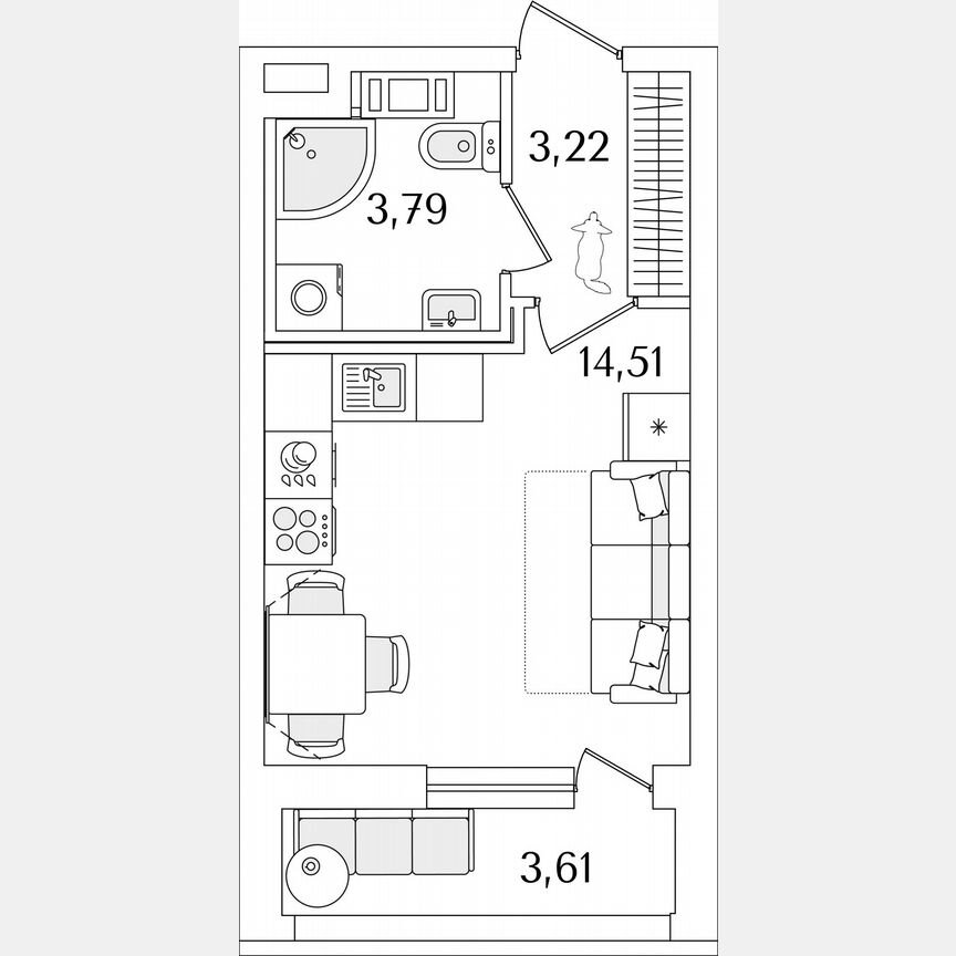 Квартира-студия, 23,3 м², 3/17 эт.