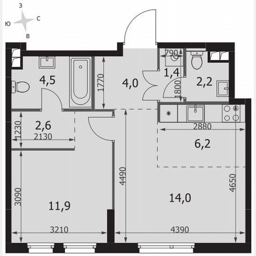 1-к. квартира, 46,8 м², 2/27 эт.