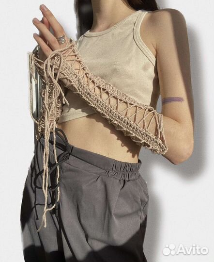 Митенки вязаные на шнуровке