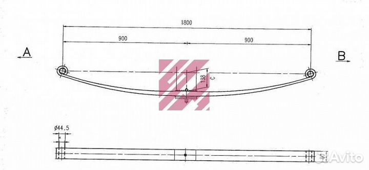 Рессора volvo FL6 1х36х80х(900+900) парабола