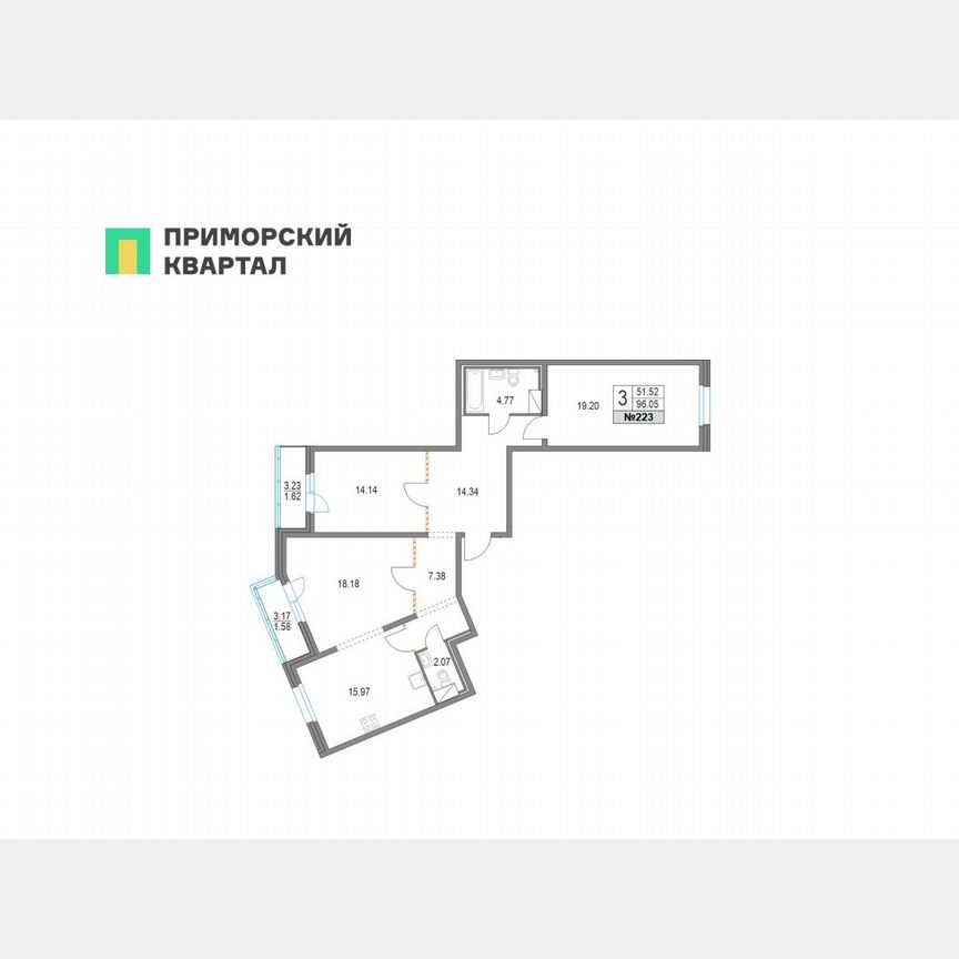 3-к. квартира, 96 м², 5/19 эт.