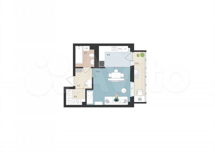 Квартира-студия, 32,1 м², 3/16 эт.