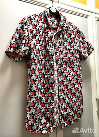 Летняя рубашка для мальчика хлопок красные звезды