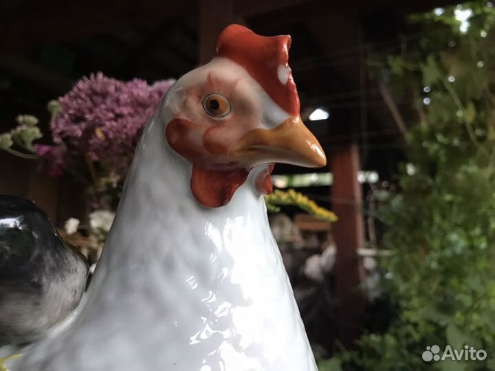 Курица с цыплятами фарфор старый китай клеймо