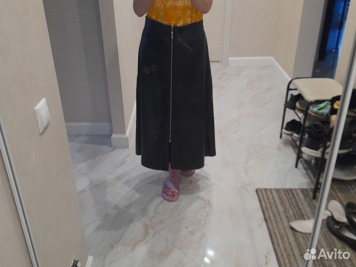 Кожаная юбка длинная