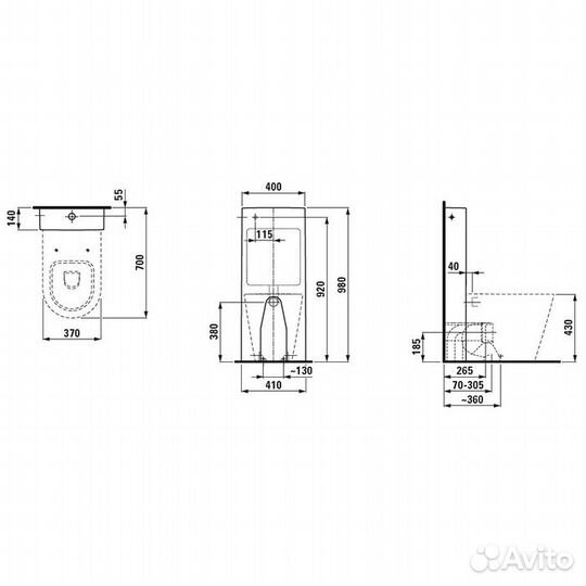 Laufen kartell Унитаз приставной 560x370x430мм, б