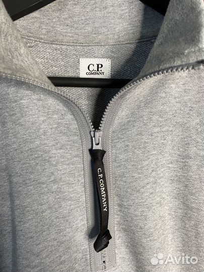 C.P. company diagonal raised gray ZIP sweatshirt