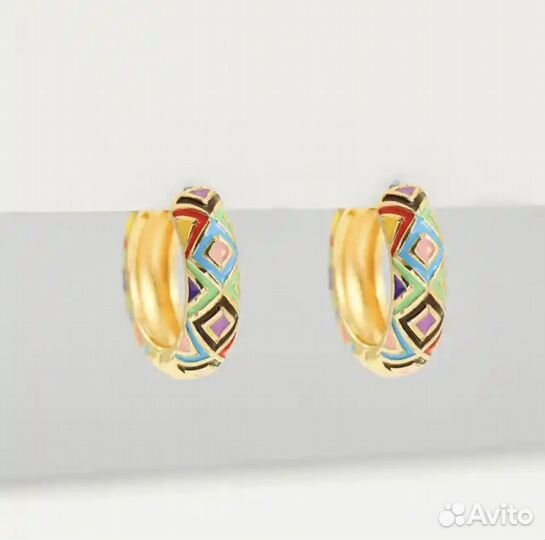 Серьги кольца с цирконами ручная работа