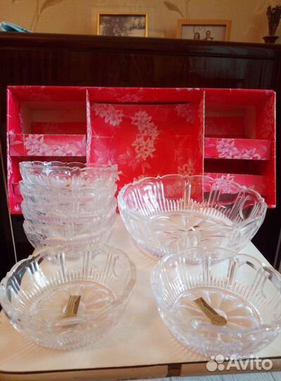 Набор салатниц, чешский хрусталь Bogemia 7 предмет