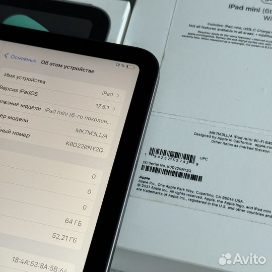 iPad mini 6 64gb активирован 07.01.24