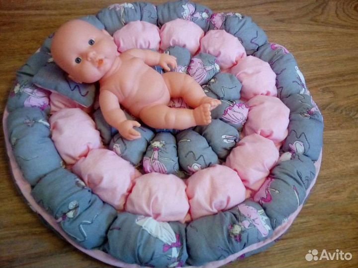 Кроватка кукольная круглая 50*80 с комплектом пб